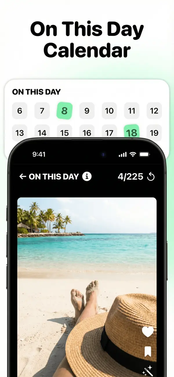 On This Day calendar in Swipewipe, showing photos taken on the same date in past years
