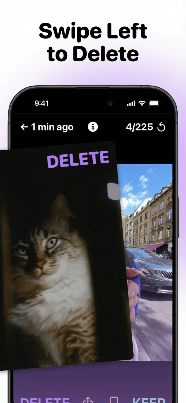 Swiping a photo to the left to delete it in Swipewipe