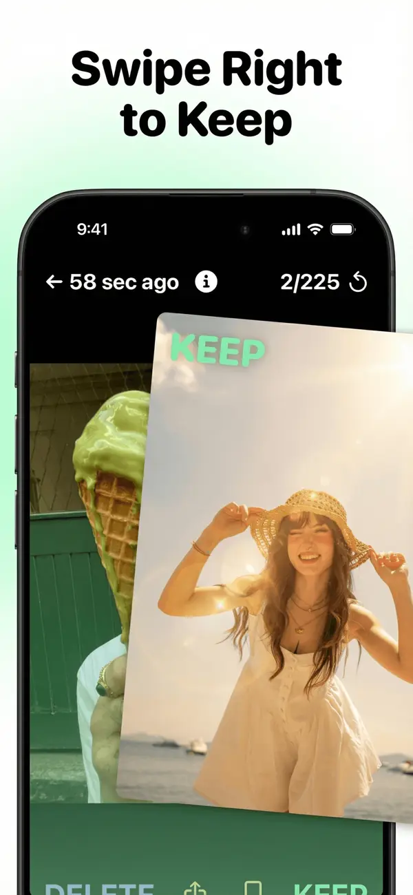 Swiping a photo to the right to keep it in Swipewipe